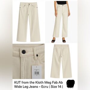 Kut from the Kloth Meg Fab Ab High Rise Wide Leg Jeans Ecru ~Size 14